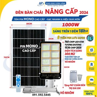 Đèn Năng Lượng Mặt Trời Sân Vườn Bàn Chải 1000w,600w tấm pin lớn Chuẩn IP68. Sáng Liên Tục 18h. Có Nút Báo Pin Sạc.