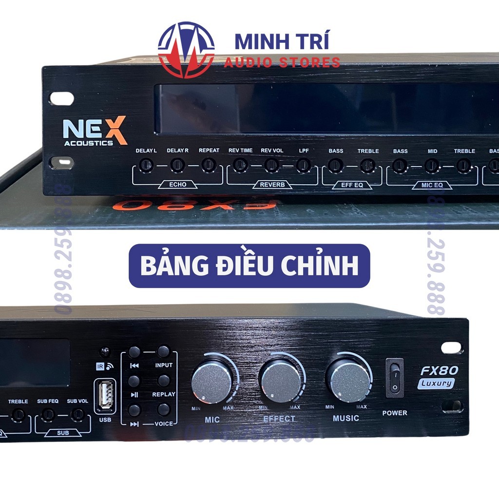 Vang Cơ Lai Số Nex Fx80LX Chống Hú - Bluetooth - Effect Mượt Mà, Chip Số 48Bit - Minh Trí Audio