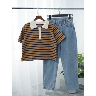 Áo Polo Nữ Sọc Thời Trang, Áo Thun Nữ Có Cổ Chất Thun Dày Mềm Mị <hình shop chụp>