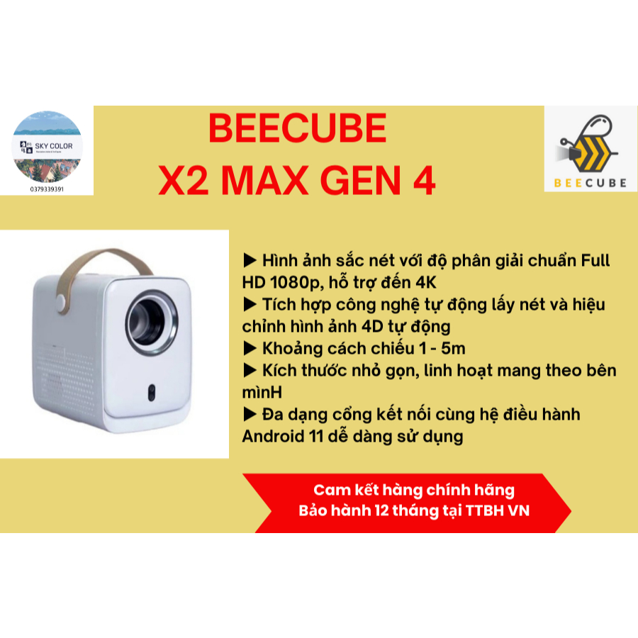 Máy chiếu mini BEECUBE X2 MAX GEN 4 Full HD 1080P - Hàng Chính Hãng