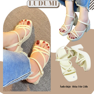 Giày sandal nữ đế đúp quai chéo-giày cao gót nữ đế vuông