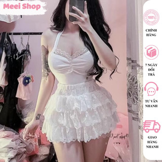  Chân Váy Ren nữ 3 tầng xòe dáng ngắn  có quần trong  Meei Shop Chân Váy nữ lưng chun tôn dáng sexy quyến rũ -A16- 