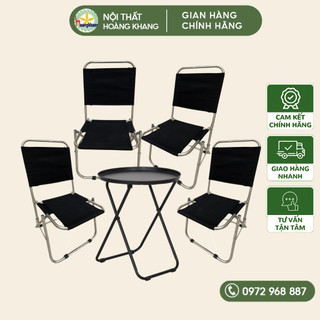 Bàn ghế xếp inox mini, bàn ghế cafe giá rẻ, combo 4 ghế xếp vải và 1 bàn trà chanh chân chéo