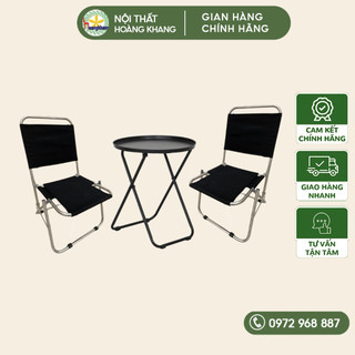 Trọn bộ bàn ghế xếp vải dù và 1 bàn tròn xếp nhỏ gọn đi câu cá, du lịch, dã ngoại, để ngoài ban công