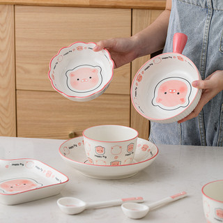 Bộ bát ăn cơm , bát sứ 11.5cm, bát ăn cơm hoạ tiết heo hồng xinh xắn, dễ thương cho bé.