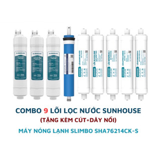 Combo 9 lõi lọc sunhouse chính hãng - gồm bộ lọc thô -lõi đúc 123, màng ro,nano,alkanline,mineral,active carbon,hydrogen