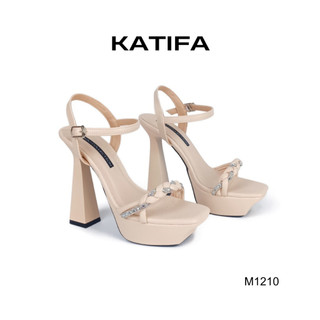 Giày cao gót 14p đế vuông quai xoắn đính đá KATIFA M1210 - BH 02 năm