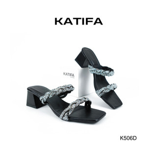 Dép Nữ Cao Gót Gót Vuông Hai Quai Xoắn Đính Đá KATIFA K506D - BH 01 năm