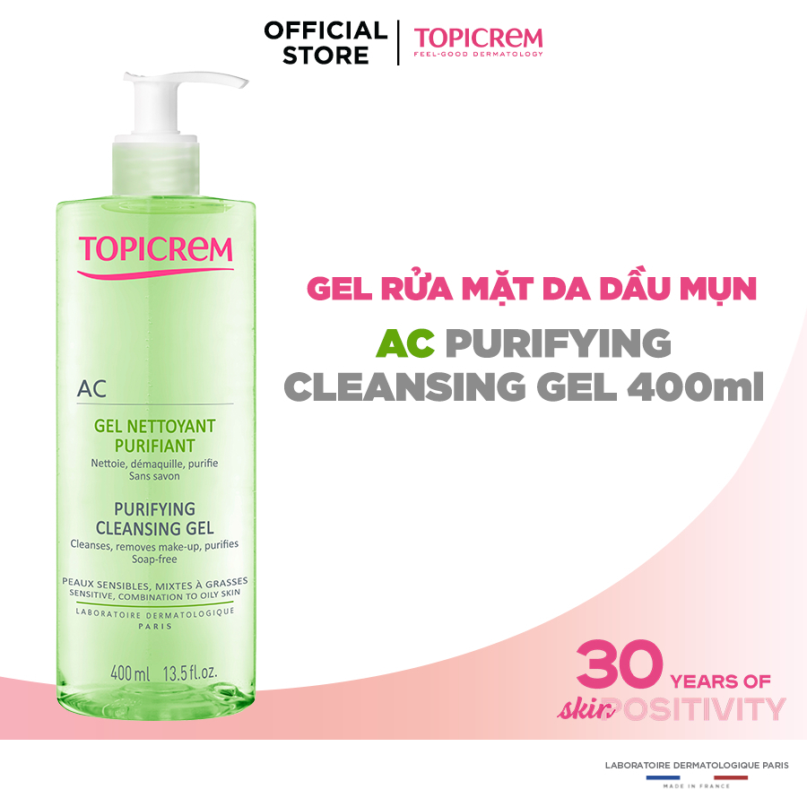 Sữa Rửa Mặt  Topicrem Cho Da (Dầu Mụn/Nhạy Cảm) TOPICREM (AC Purifying/Gentle) Cleansing Gel 200ml/400ml- Dr Thêm