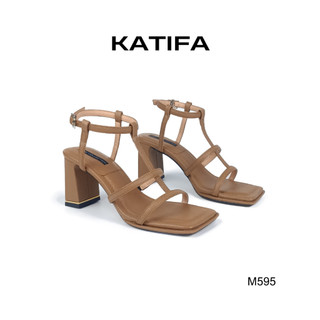 Giày Sandal cao gót đế vuông 7p quai ngang 3 dây KATIFA M595 da vân siêu bền - BH 02 năm
