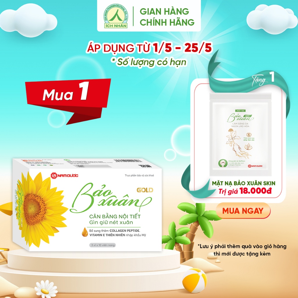 Viên uống Bảo Xuân Gold tăng cường nội tiết tố nữ, cải thiện sinh lý nữ, làm đẹp da, chống lão hóa (Hộp 30 viên)