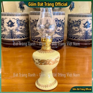 Đèn Dầu Gốm Sứ Bát Tràng Men Ngà Vàng Kim, Đèn Dầu Thắp Ban Thờ, Đèn Dầu Châm Hương