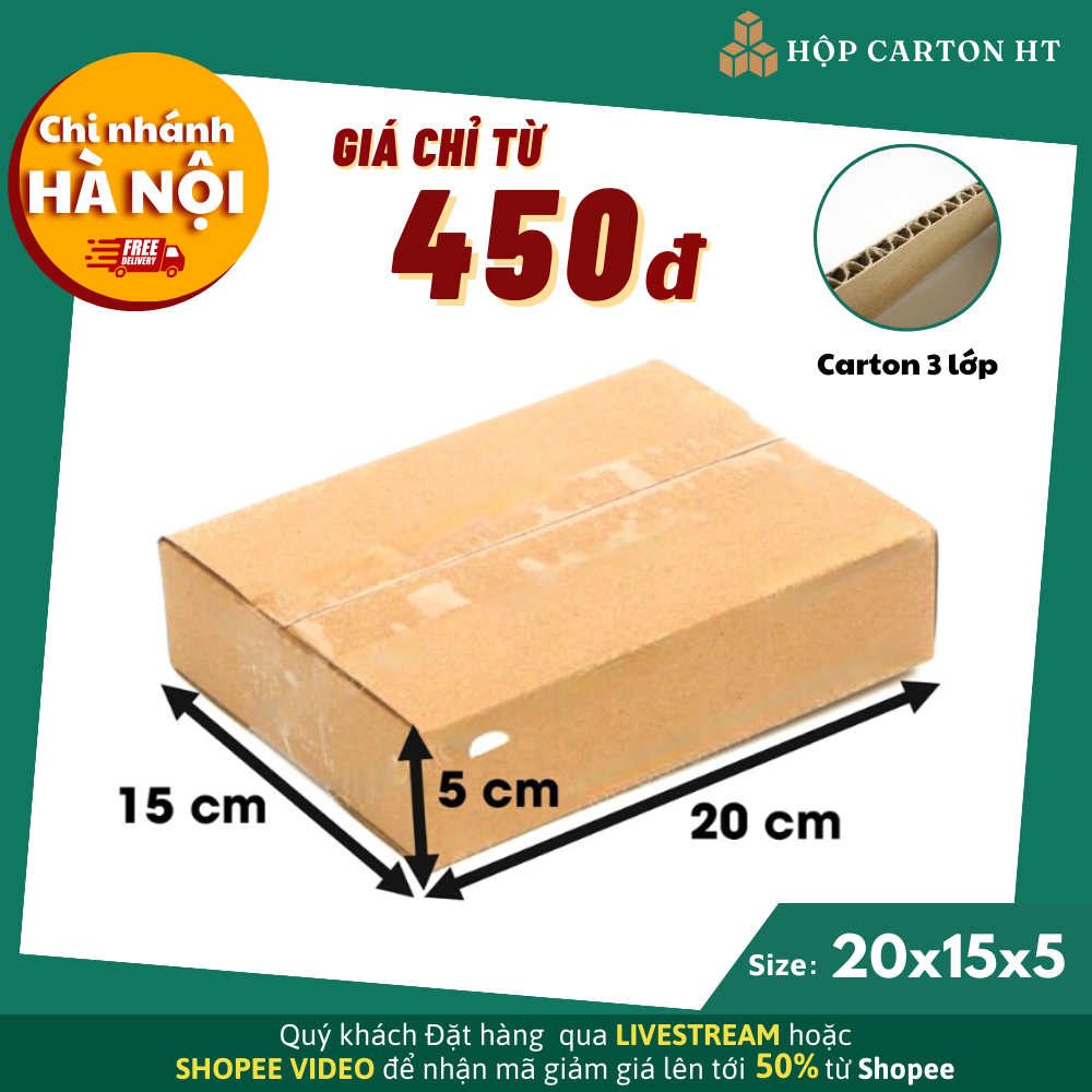 20x15x5 COMBO 20 Hộp carton đóng hàng đựng giày dép, phụ kiện đồ gia dụng giá rẻ - Hộp Carton HT