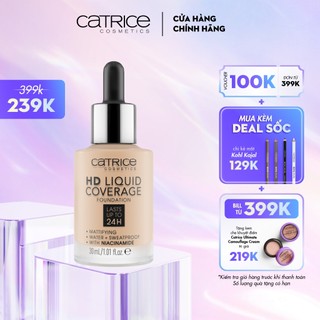 Kem nền Catrice HD Liquid Coverage Foundation che phủ tự nhiên tạo độ mịn màng cho da 30ml