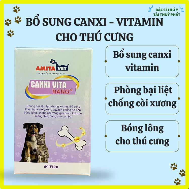 Viên canxi cho chó mèo, phòng bại liệt thú cưng, tạo khung xương chó con Canxi Vita Nano+ - PET013