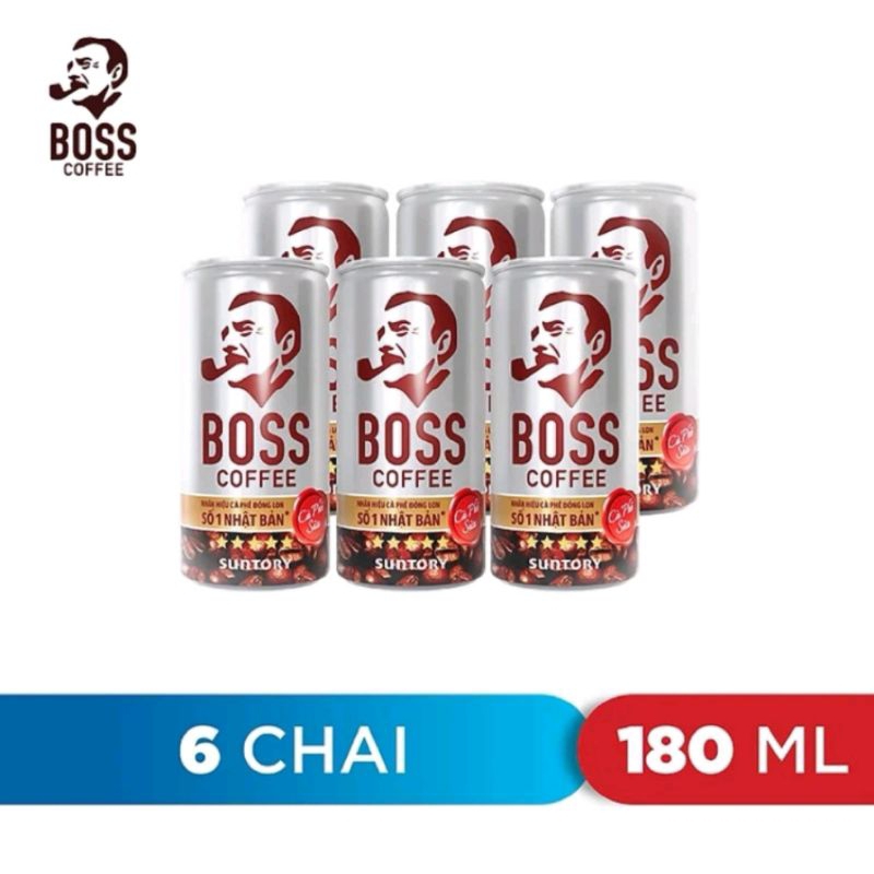 lốc 6 lon cafe uống liền boss, cafe sữa 180ml