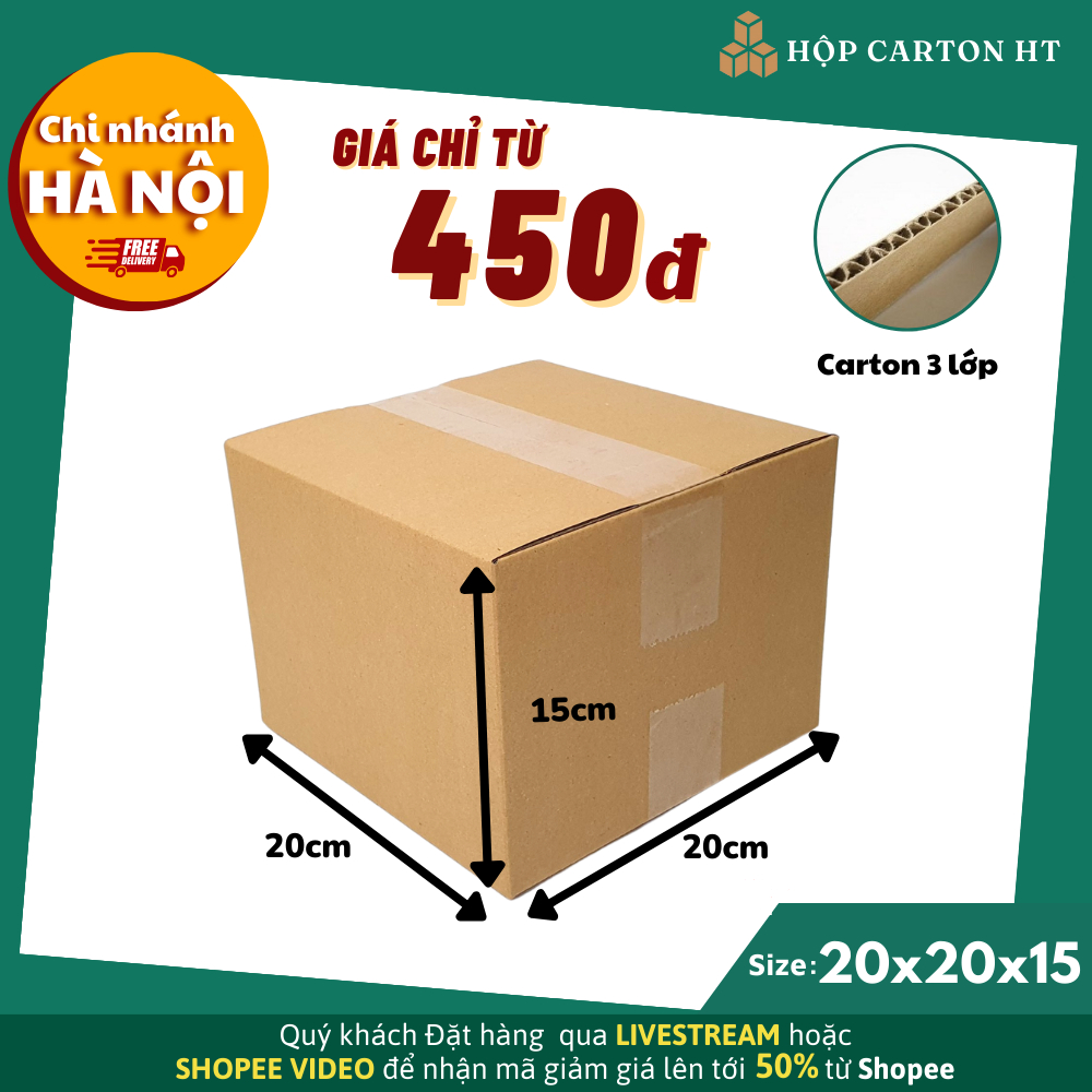 20x20x15 COMBO 20 Hộp carton đóng hàng đựng giày dép, phụ kiện đồ gia dụng giá rẻ - Hộp Carton HT