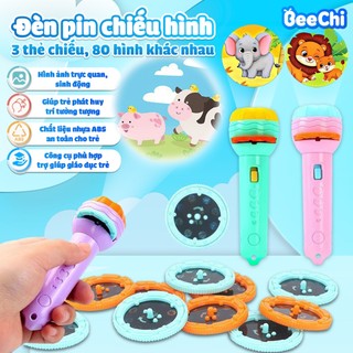 Đèn pin chiếu hình beechi cho bé 80 hình sắc nét, đèn pin chiếu bóng cho bé giàu sức tưởng tượng
