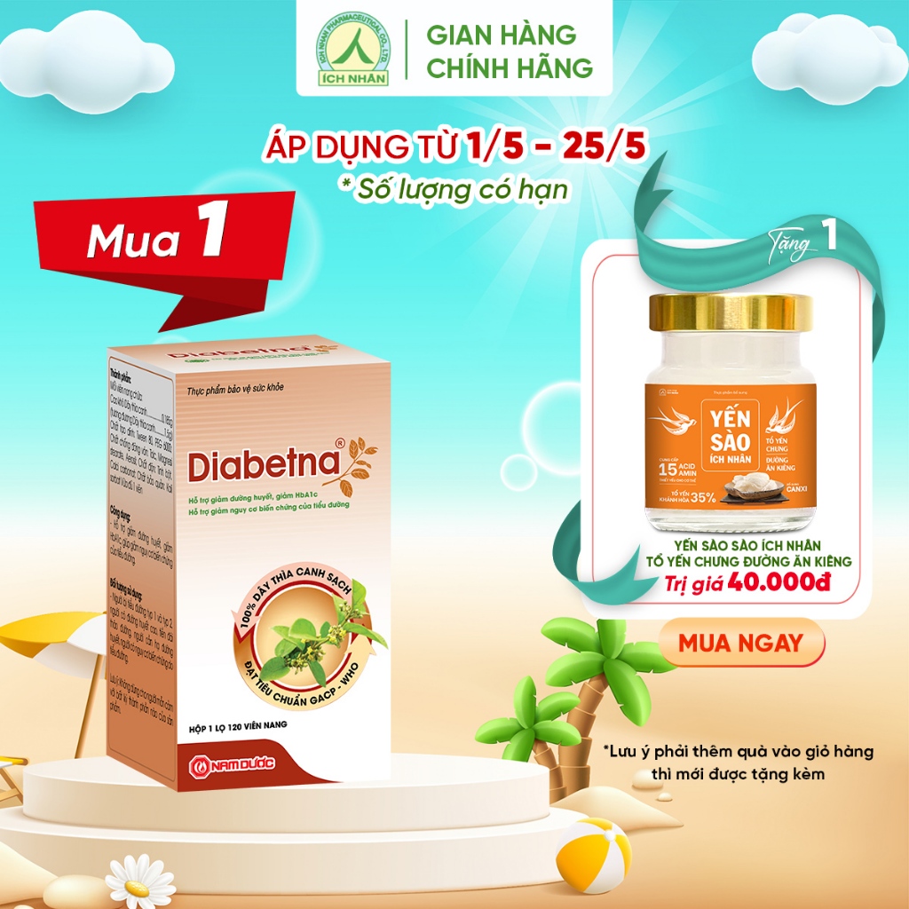 Viên uống dây thìa canh Diabetna Ích Nhân dành cho người tiểu đường - giúp làm giảm đường huyết biến chứng hộp 120V