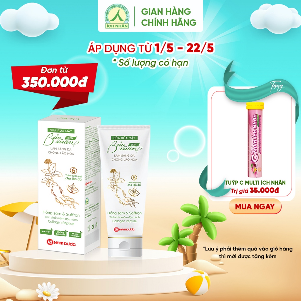 Combo Viên Uống Nội Tiết Tố Bảo Xuân Gold - Sữa Rửa Mặt Bảo Xuân Skin Hỗ Trợ Làm Đẹp Da, Ngăn Ngừa Lão Hóa