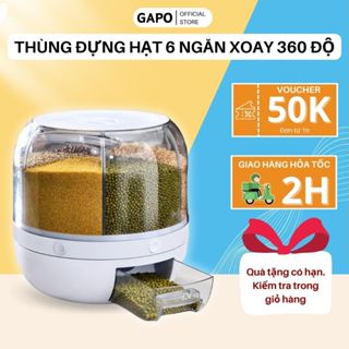 Thùng Đựng Hạt Ngũ Cốc Thông Minh, Thùng Đựng Gạo 6 Ngăn Xoay 360 Độ Có Nắp Đậy Tránh Ẩm Mốc Dung Tích 6 kg