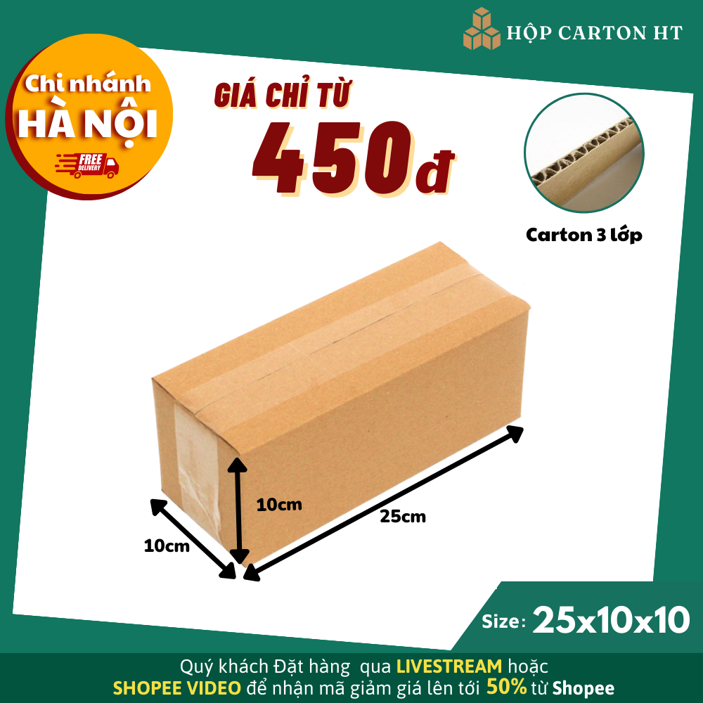 25x10x10 COMBO 20 Hộp carton đóng hàng đựng giày dép, phụ kiện đồ gia dụng giá rẻ - Hộp Carton HT