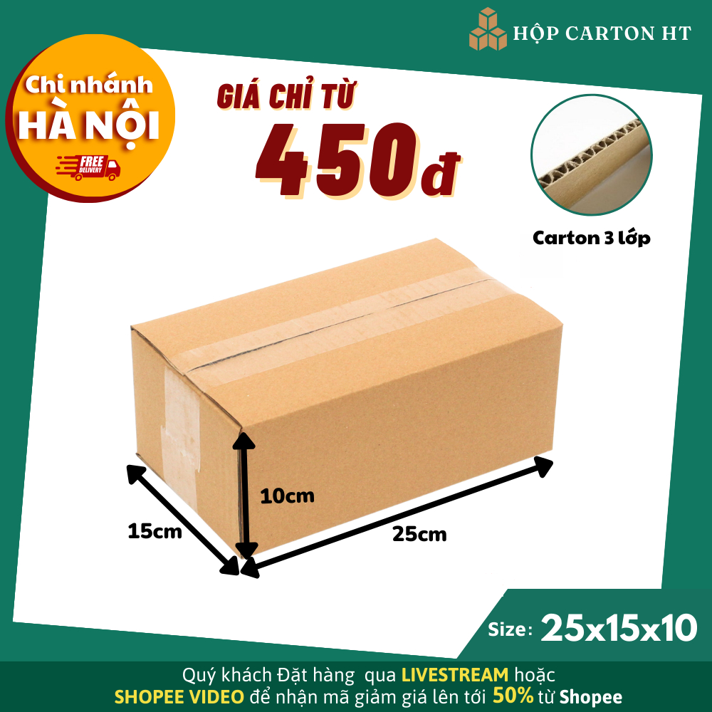 25x15x10 COMBO 20 Hộp Carton Đóng Hàng Thùng Giấy Cod Gói Hàng, Hộp Bìa Carton Đóng Hàng Giá Rẻ
