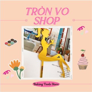 Que cắm mica trang trí bánh kem hình cô gái