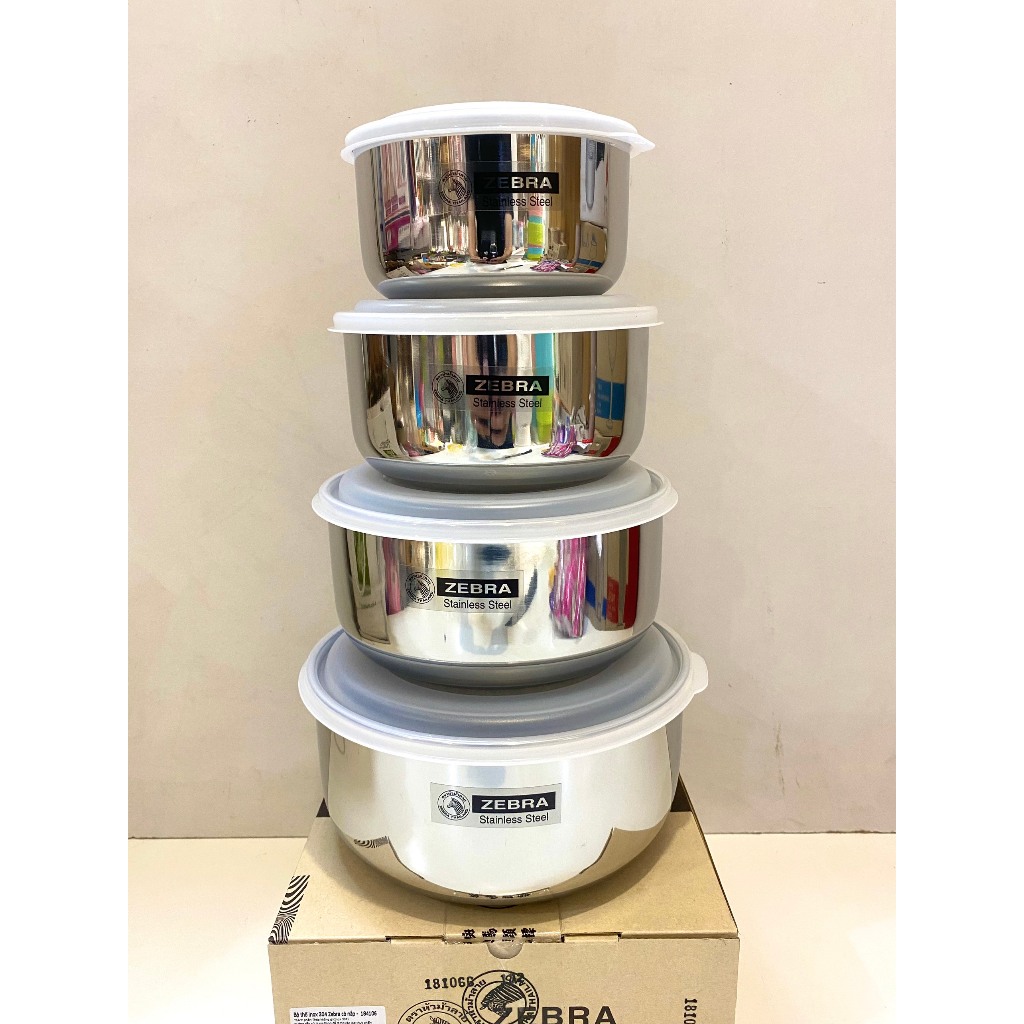 Bộ 4 Tô Inox 304 Có Nắp Zebra - 184106 - Thương hiệu số 1 Sản Xuất tại Thái Lan