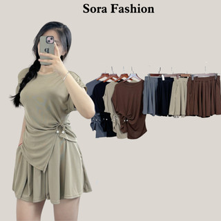 Set Áo Thun Kiểu Nữ Tay Hến Sora Fashion, Set Bộ Bigsize Nữ Nhún Eo Đính Ngọc Chất Liệu Thun Tăm 145
