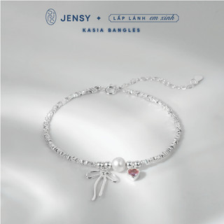 Lắc tay bạc nữ cao cấp jensy dây hạt vỡ mix ngọc trai thật & charm nơ "kasia" lttl8. vòng tay bạc nữ