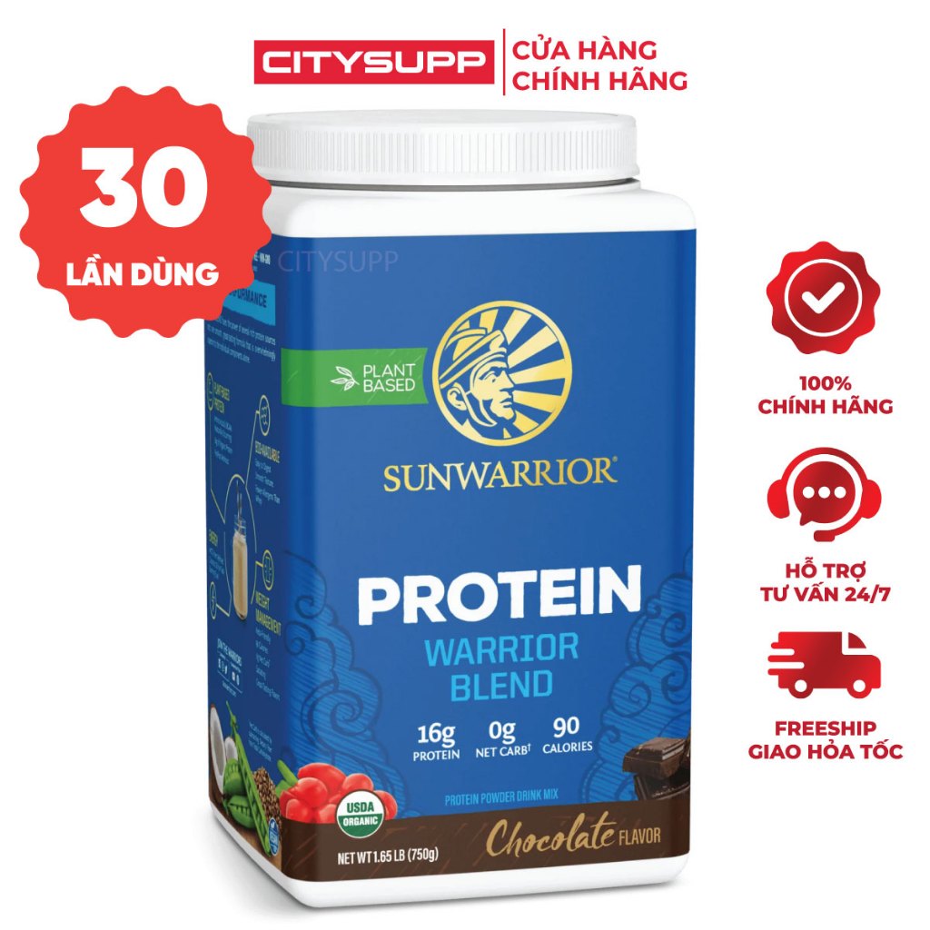 Bột Protein Thực Vật Hữu Cơ Sunwarrior Blend Protein 750g (30 Lần Dùng) Sữa Bột Protein Thuần Chay | Nhập Khẩu Mỹ