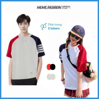  Áo thun thom browne tay lỡ cổ tròn,áo thun nam nữ trơn form rộng oversize giá rẻ. 