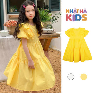 Váy babydoll phối bèo cho bé phong cách tiểu thư thanh lịch C7 size đại 14 - 45kg