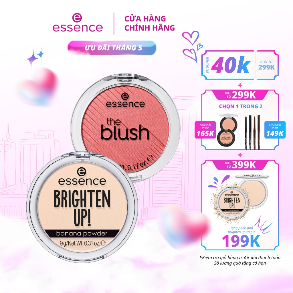 Combo makeup bộ phấn phủ kiềm dầu phấn má hồng Essence cá tính 9g