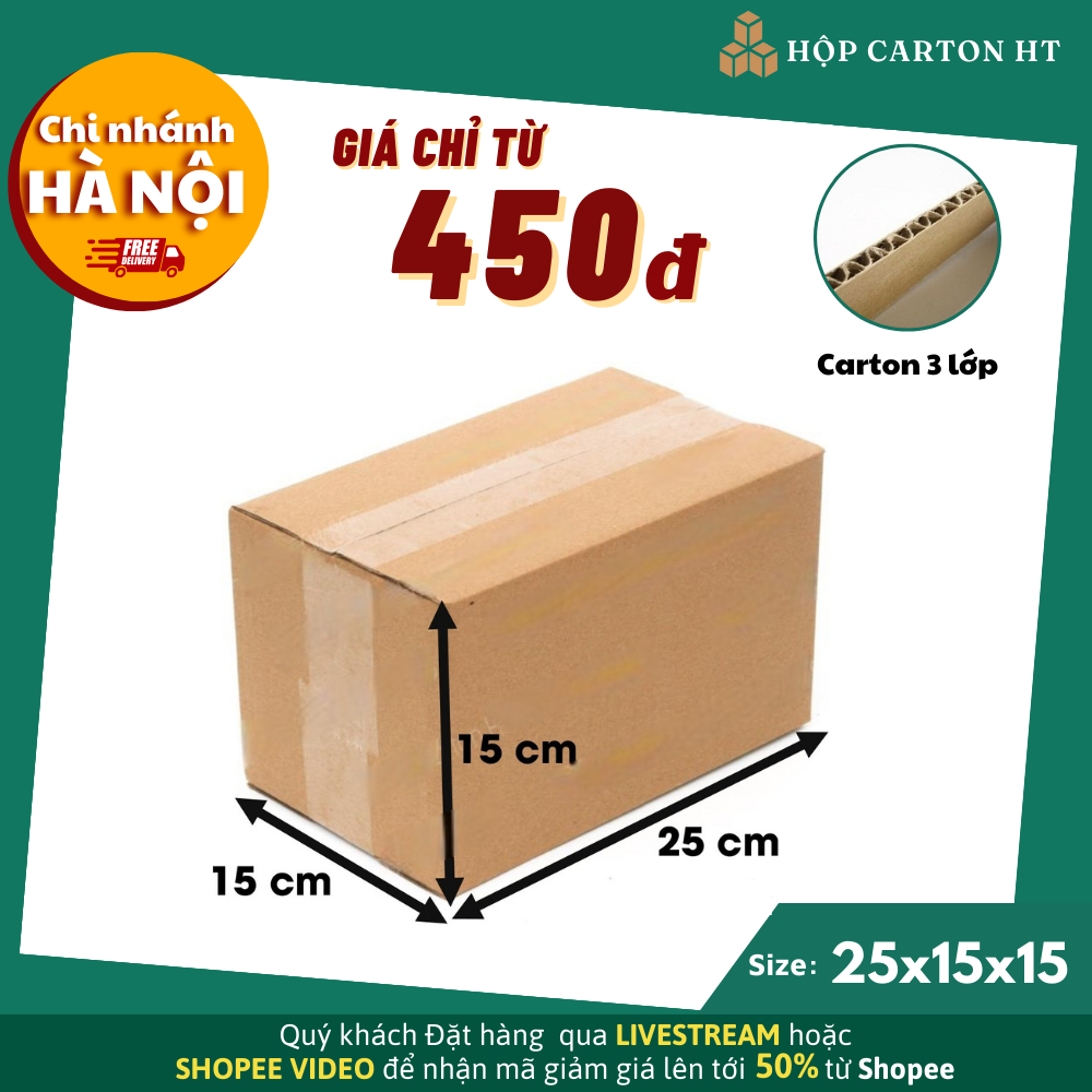 25x15x15 COMBO 20 Hộp carton đóng hàng đựng giày dép, phụ kiện đồ gia dụng giá rẻ - Hộp Carton HT