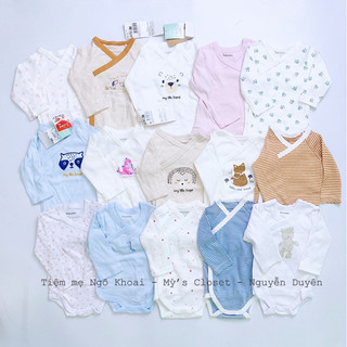 [MD43]❤️NB/ 0-3M CHỌN MẪU❤️Body sơ sinh cài chéo chất liệu organic cotton cho bé trai và gái các hãng xuất Pháp