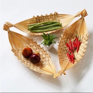 Thuyền tre decor trang trí đựng đồ ăn, hoa quả, trang trí đựng oản