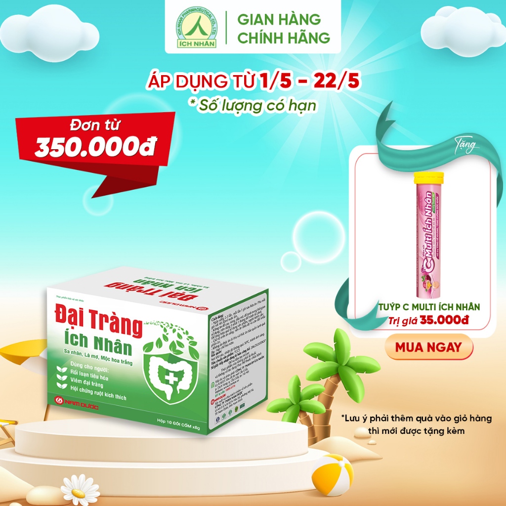 Đại tràng Ích Nhân bảo vệ và hỗ trợ giảm các triệu chứng đau bụng, đầy bụng, khó tiêu - hộp 10 gói DTI