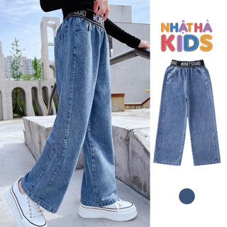 Quần bò cho bé gái thiết kế cạp viền chữ E9 (chữ ngẫu nhiên) dáng suông size đại 14-45kg