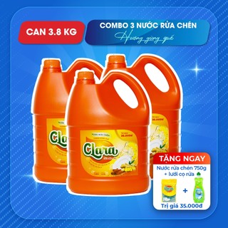 Combo 3 nước rửa chén bát Clara tinh chất hương gừng quế can 3,8kg
