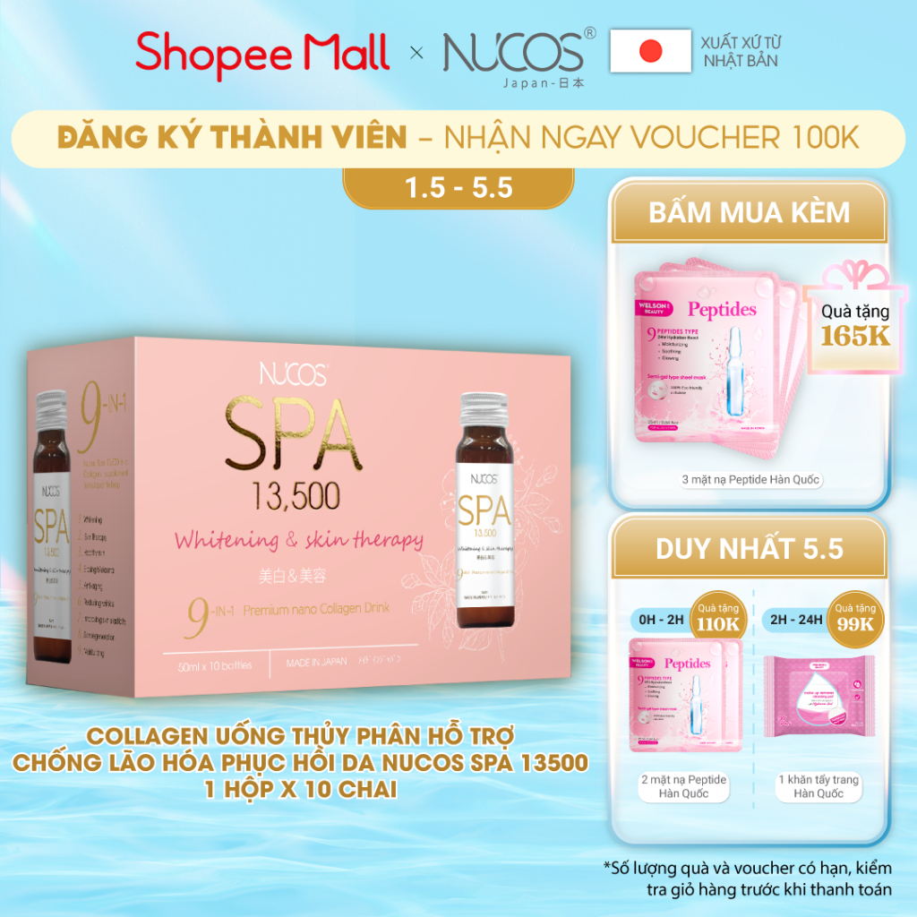 Collagen thủy phân phục hồi da lão hóa  Nucos Spa 13500 hộp 10 chai x 50 ml