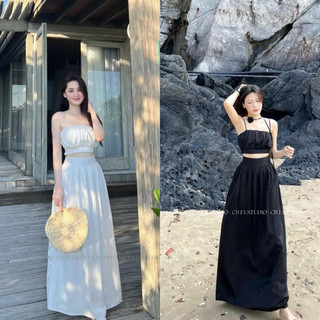 Đầm váy nữ maxi đi biển nữ vải lụa thướt tha kín đáo cuốn hút cho nàng thích sự sang chảnh kèm joker đính cổ