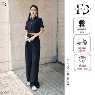 Set bộ nữ sơ mi cổ tàu 4 cúc delys dlbo20
