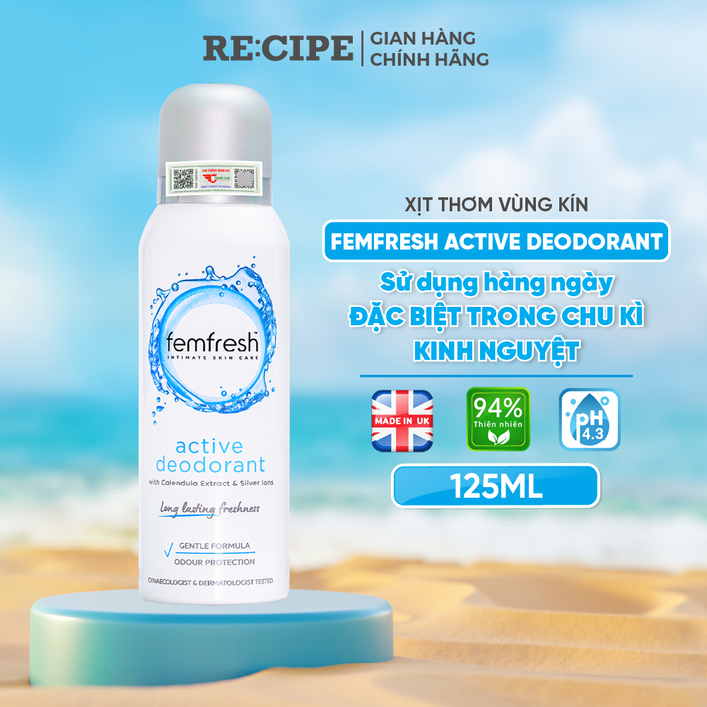Xịt Thơm Vùng Kín Nữ Thơm Mát, Xịt Khử Mùi Nữ Chứa Ion Bạc Lưu Hương Suốt 12h Femfresh 125ml