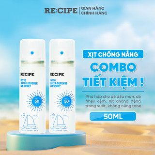 Combo 2 Chai Xịt Chống Nắng Recipe size mini 50ml nhỏ gọn tiện lợi đi chơi, Du Lịch