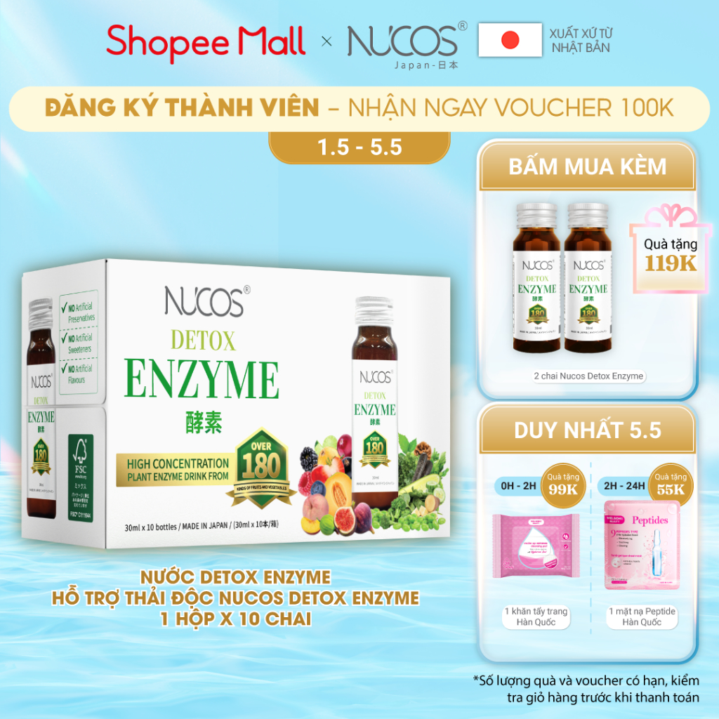 Nước detox enzyme hỗ trợ thải độc Nucos Detox Enzyme 10 chai x 30 ml