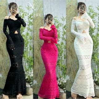 S214 - Set Đi Biển Áo Tay Loe Dài + Chân Váy Đuôi Cá Xốp Ren - Ngọc Lucie