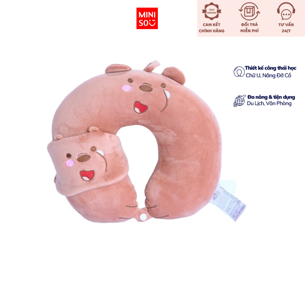 Gối cổ U We bare bears kèm bịt mặt chính hãng Miniso chống mỏi vai gáy cho văn phòng du lịch