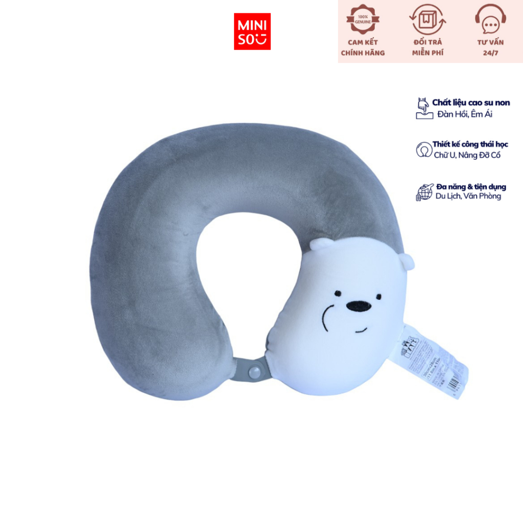 Gối chữ U cao su non We bare bears chính hãng Miniso kê cổ chống mỏi, du lịch, văn phòng tiện lợi
